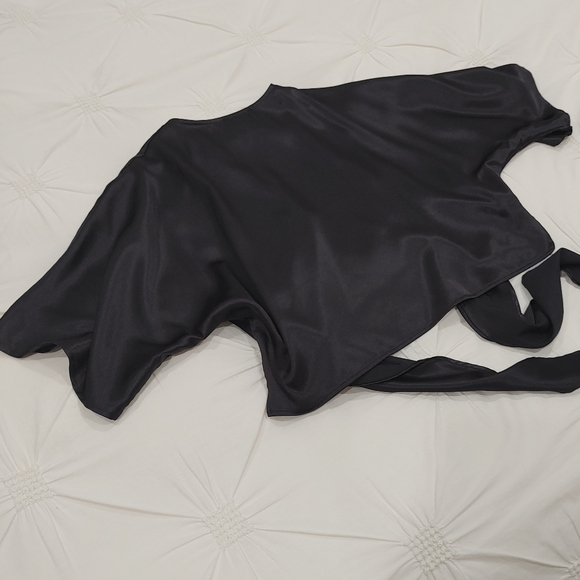 Laura charcoal black satin tie up cardigan wrap shall. Size M - Picture 9 of 10